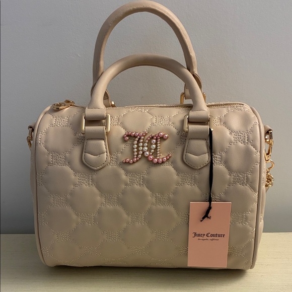 Juicy Couture Handbags - NWT 💖 Juicy Couture Quilted Beige Satchel with Pearl Accent